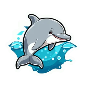 Playful Gray Dolphin Jumping Through Aquatic Waves Cartoon Clipart Illustration