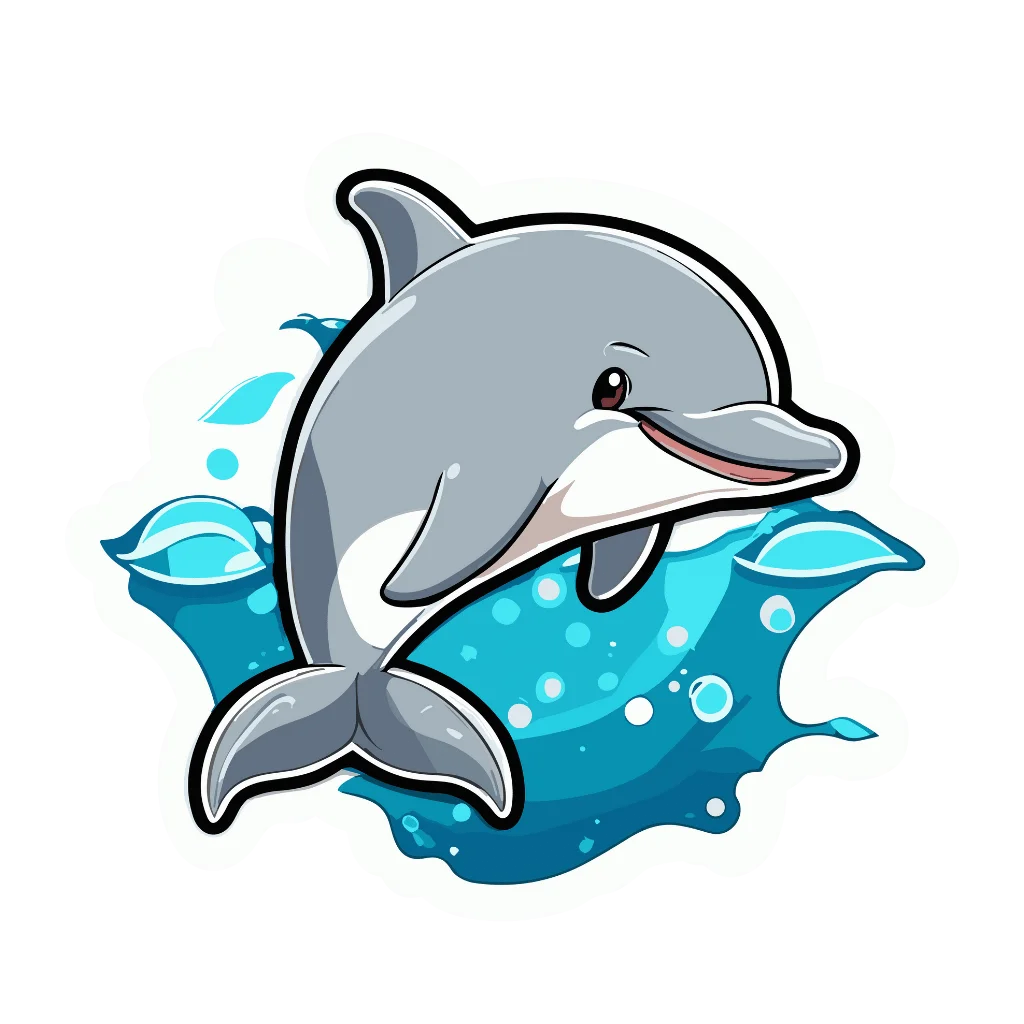 Playful Gray Dolphin Jumping Through Aquatic Waves Cartoon Clipart Illustration