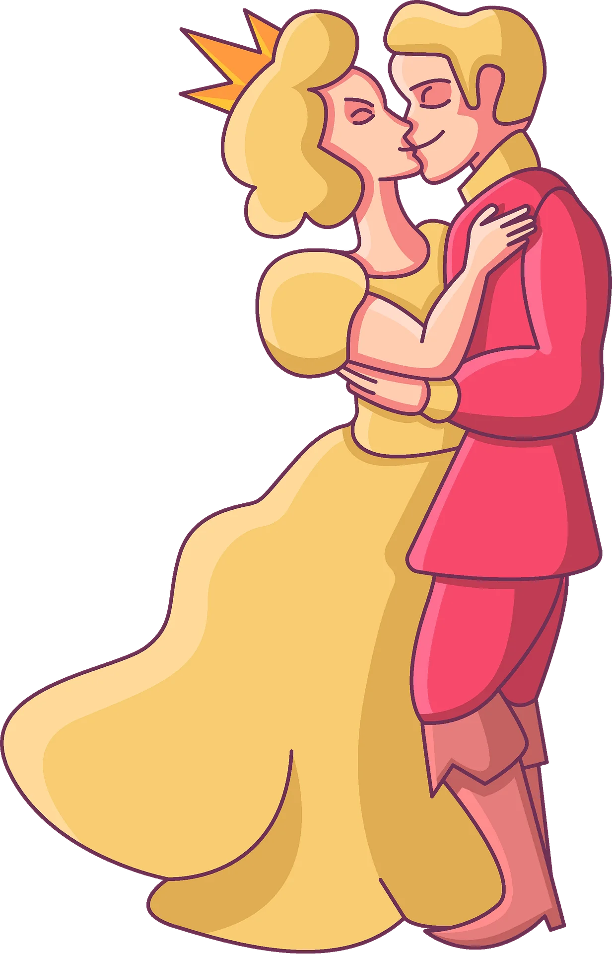 Romantic Embrace: Vintage-Inspired Kissing Clipart of Stylized Lovers
