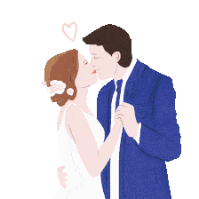 Romantic Moment: Wedding Couple Sharing a Tender Kiss Clipart Illustration