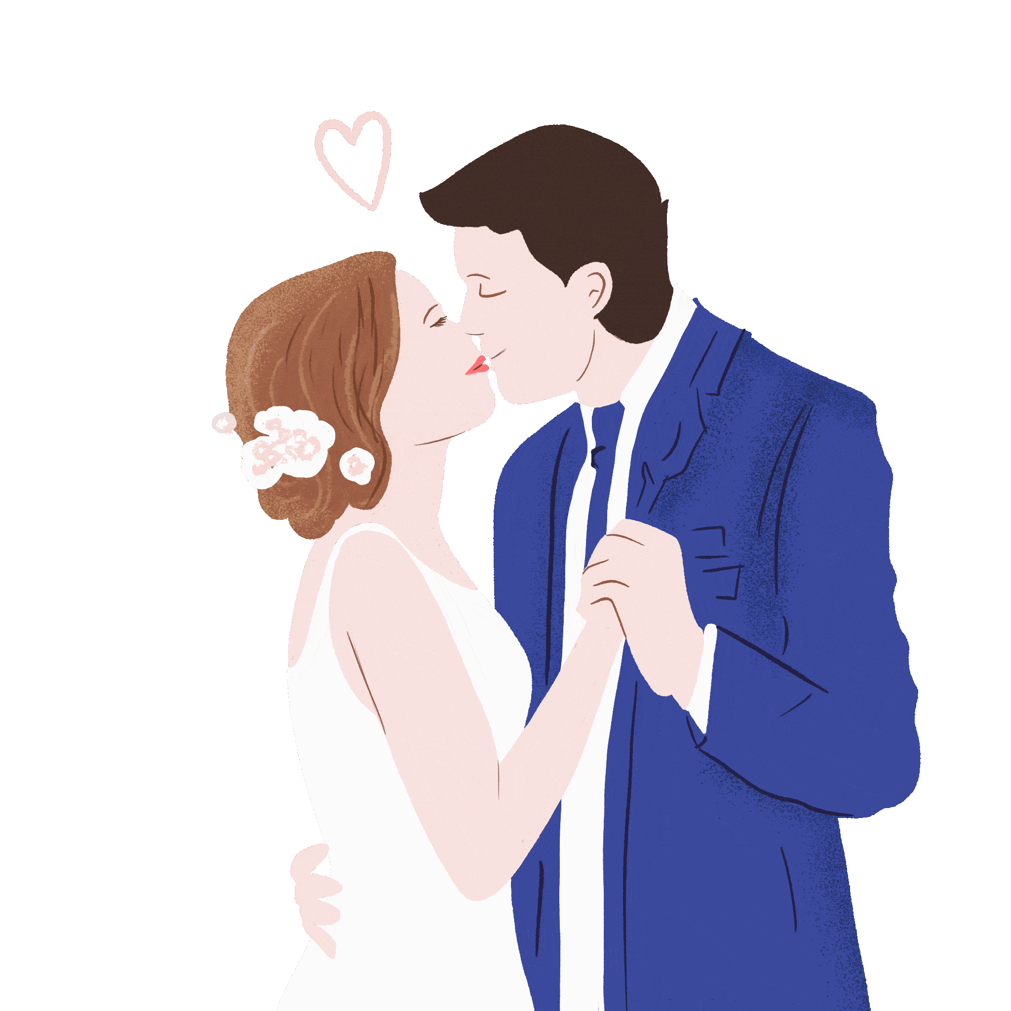Romantic Moment: Wedding Couple Sharing a Tender Kiss Clipart Illustration