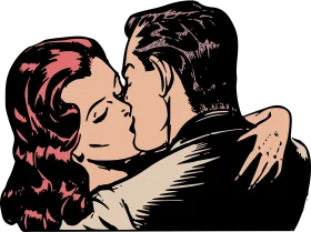 Romantic Vintage Embrace: Black and White Kissing Clipart Illustration of Love