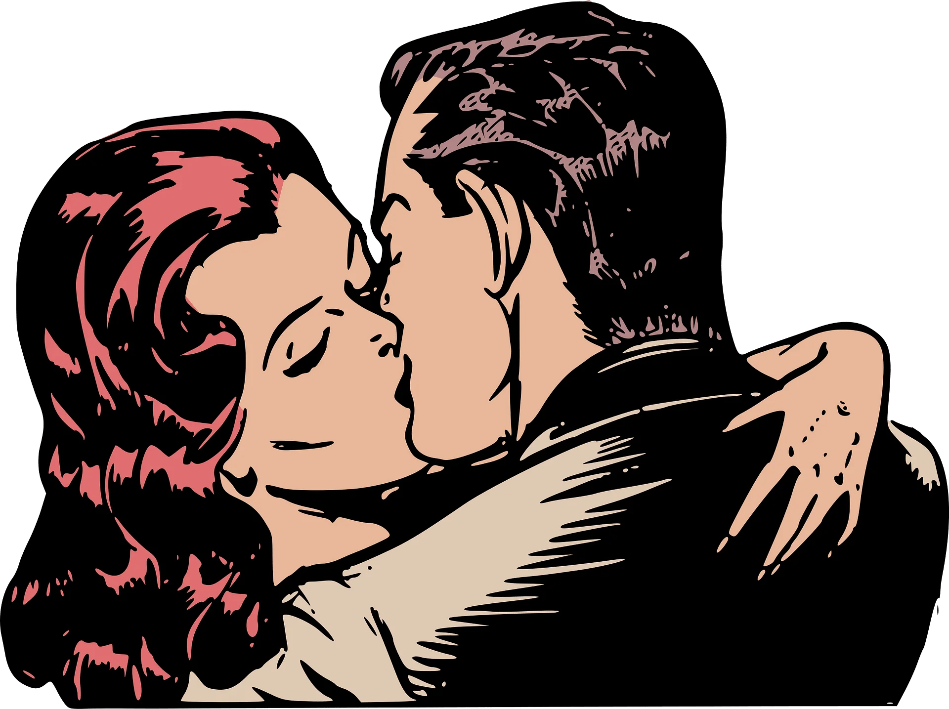 Romantic Vintage Embrace: Black and White Kissing Clipart Illustration of Love
