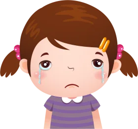 Sad Little Girl Clipart Illustration with Emotional Teary Expression