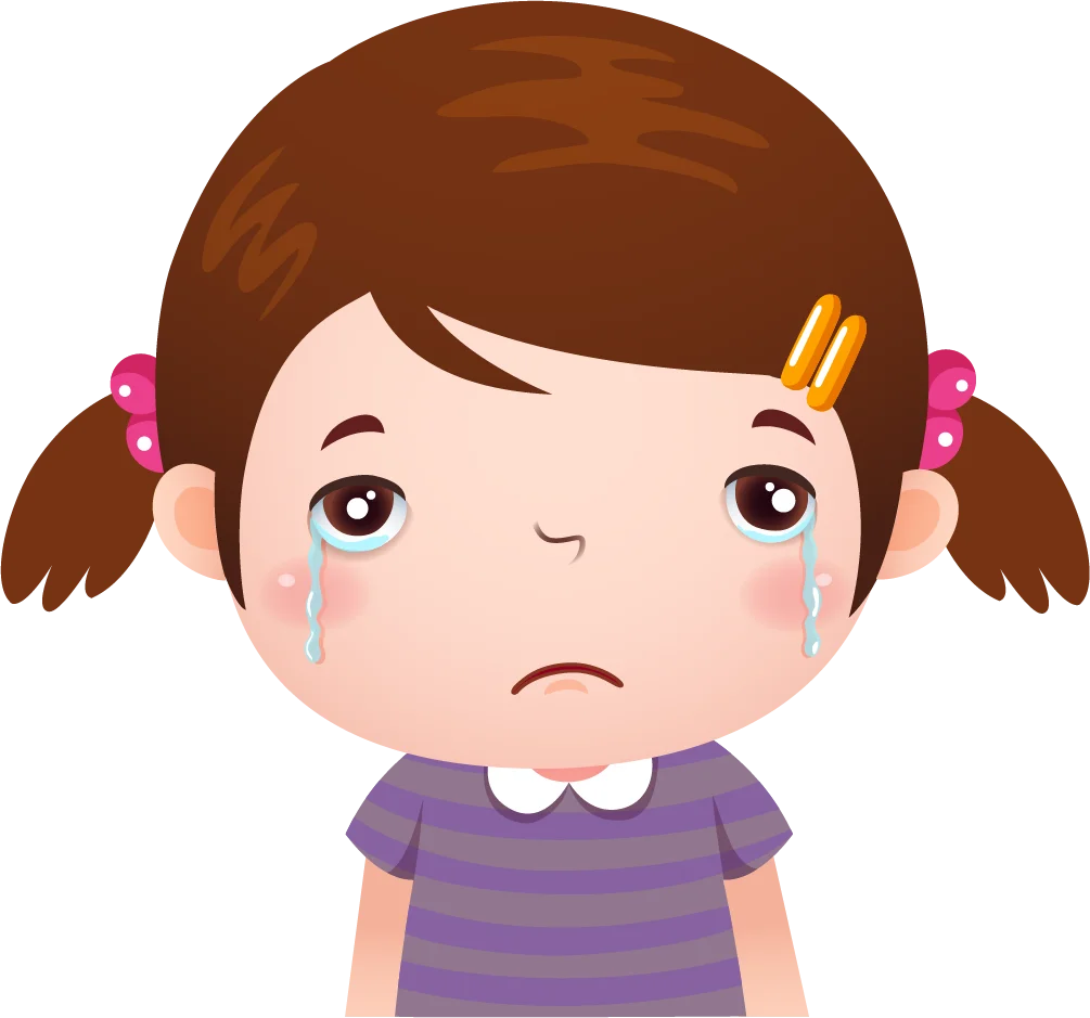 Sad Little Girl Clipart Illustration with Emotional Teary Expression