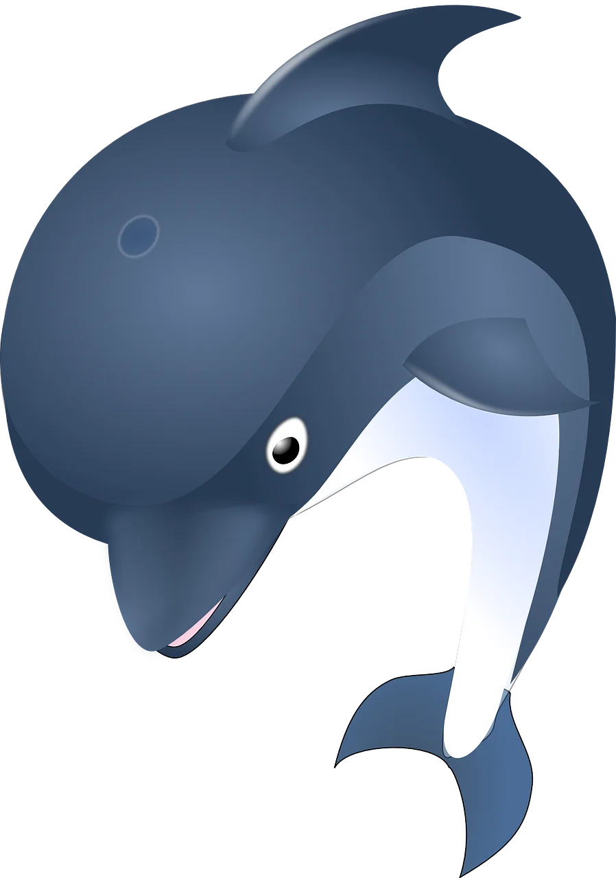Stylized Blue and White Dolphin Clipart with Smooth Curved Design