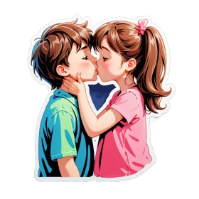 Sweet Childhood Innocence: Adorable Kids Sharing a Cheek Kiss Clipart Illustration