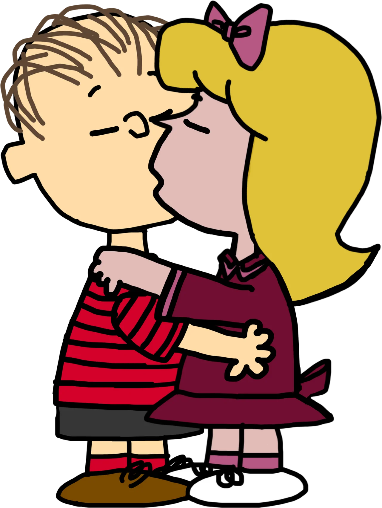 Sweet Childhood Romance Moment Cartoon Clipart of Young Love