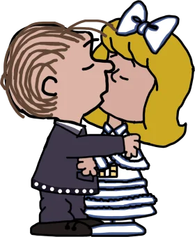 Sweet Moment of Love: Adorable Cartoon Couple Sharing Tender Kiss Clipart