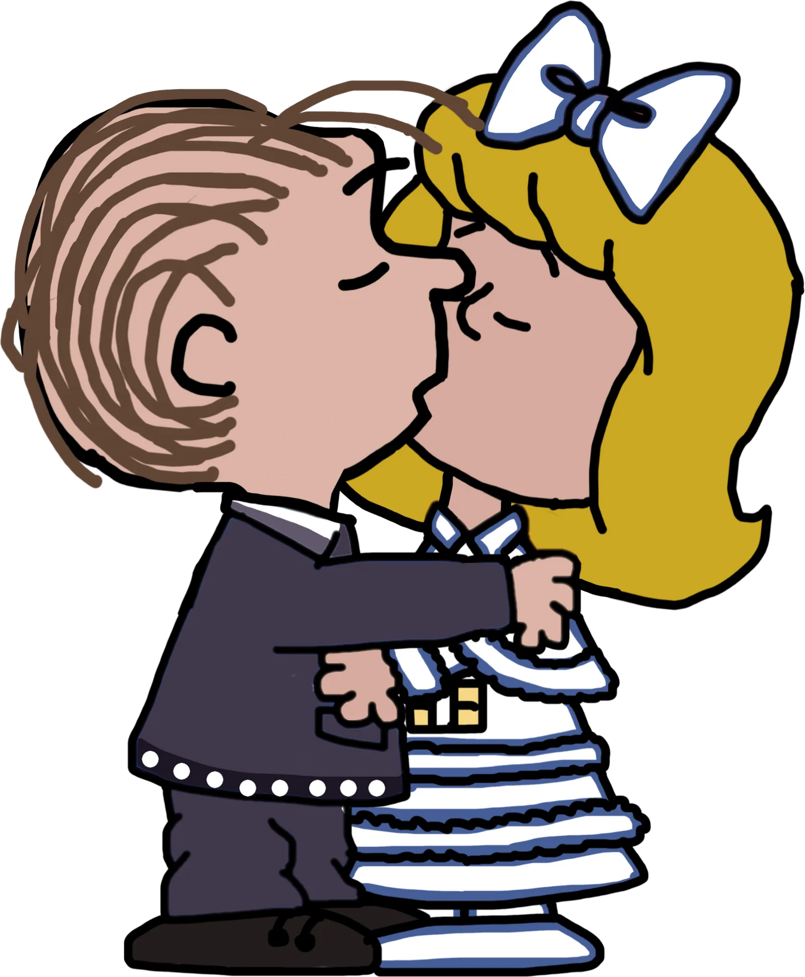 Sweet Moment of Love: Adorable Cartoon Couple Sharing Tender Kiss Clipart