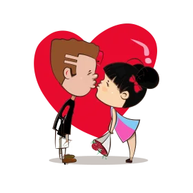 Sweet Romantic Cartoon Clipart: Adorable Couple Sharing a Tender Kiss