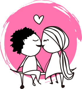 Sweet Romantic Moment: Stick Figure Lovers Sharing Tender Clipart Kiss