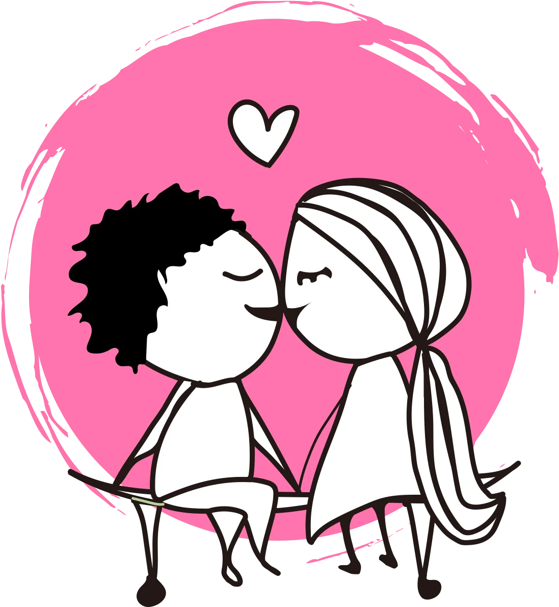 Sweet Romantic Moment: Stick Figure Lovers Sharing Tender Clipart Kiss