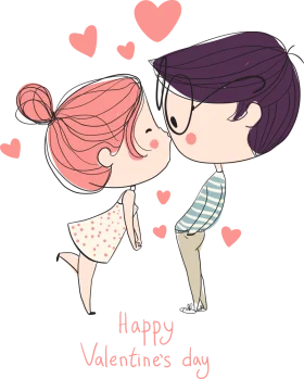Sweet Valentine's Day Kissing Clipart: Adorable Cartoon Couple Sharing Love