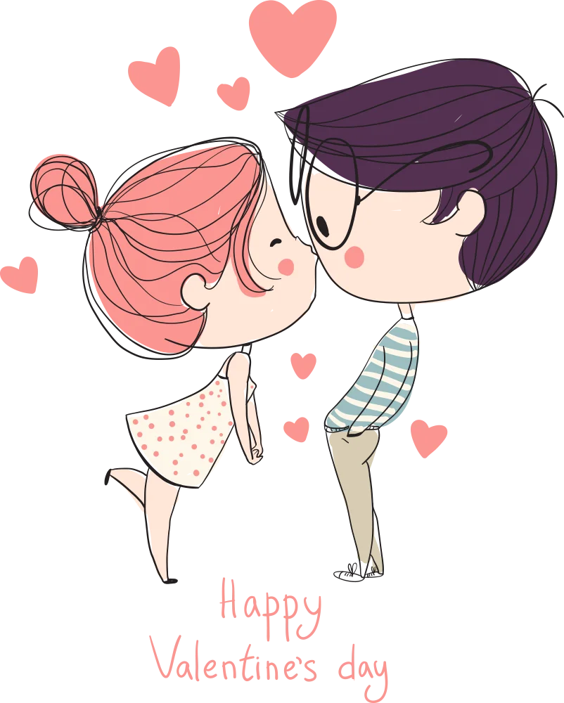 Sweet Valentine's Day Kissing Clipart: Adorable Cartoon Couple Sharing Love