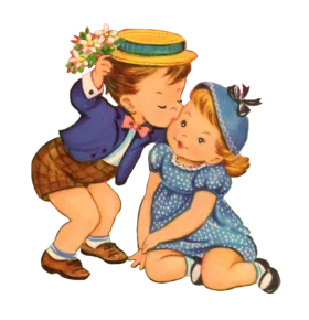 Sweet Vintage Childhood Moment Clipart: Tender Affection Between Two Children