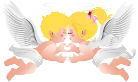 Tender Angel Couple Sharing Loving Nose Kiss Romantic Clipart Illustration