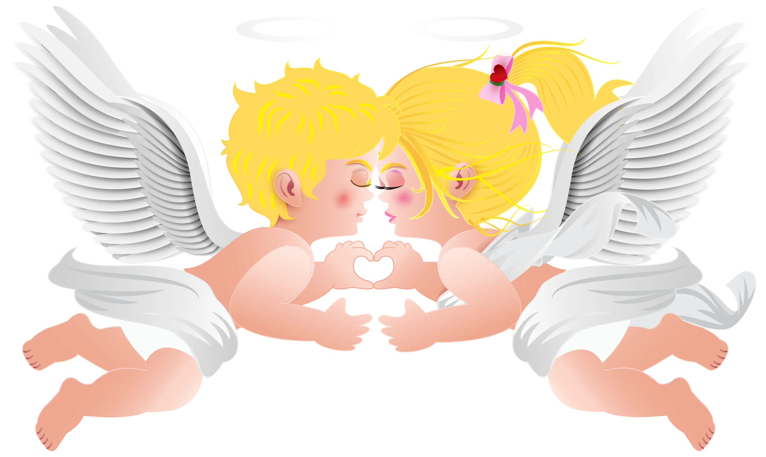 Tender Angel Couple Sharing Loving Nose Kiss Romantic Clipart Illustration