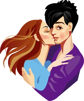 Tender Moment of Affection: Romantic Couple Kissing Clipart Illustration