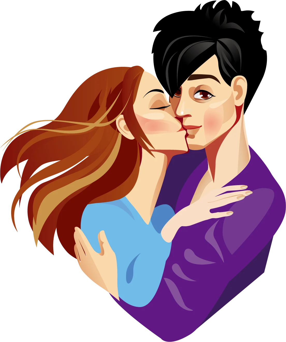 Tender Moment of Affection: Romantic Couple Kissing Clipart Illustration
