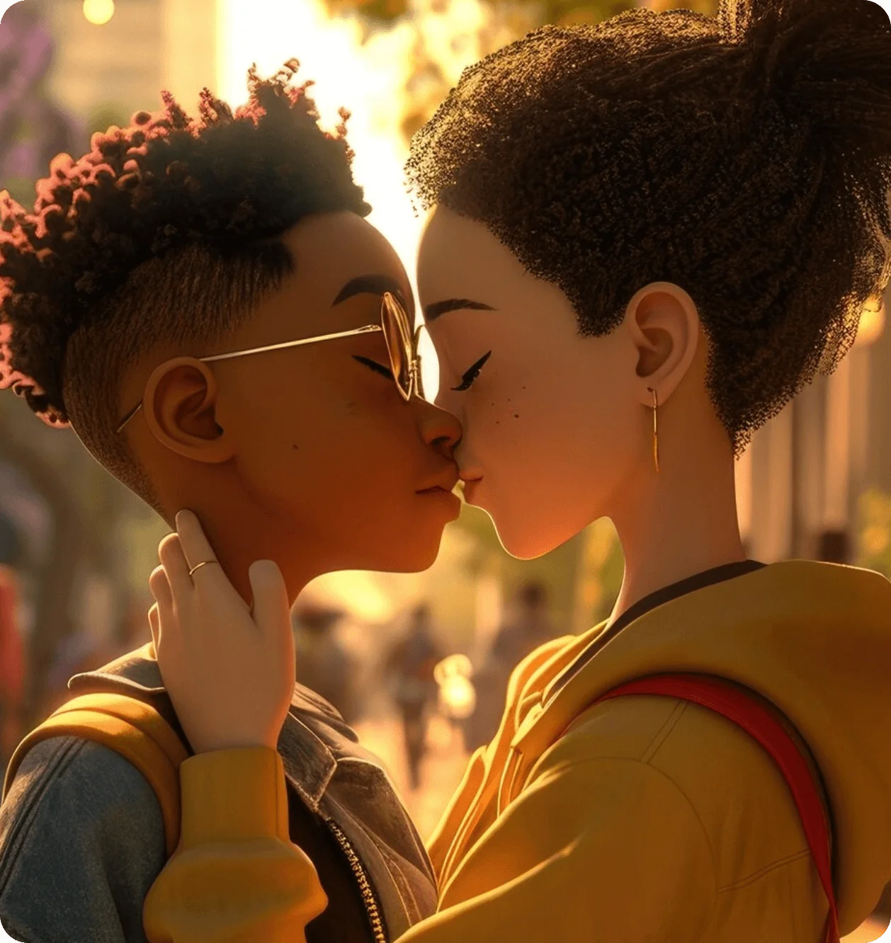 Tender Moment of Love: Intimate Clipart Illustration of Affectionate Embrace