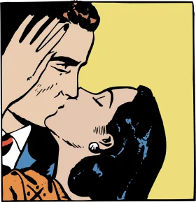 Tender Moment of Romantic Embrace Vintage Retro Kissing Clipart Illustration