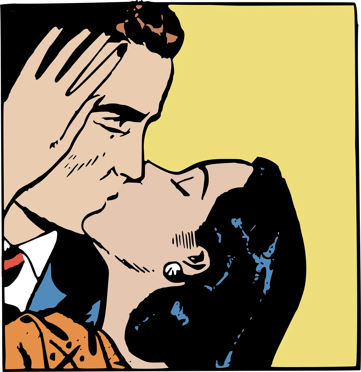 Tender Moment of Romantic Embrace Vintage Retro Kissing Clipart Illustration
