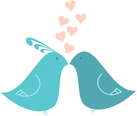 Two Adorable Blue Lovebirds Sharing Tender Moment with Floating Hearts Clipart Illustration