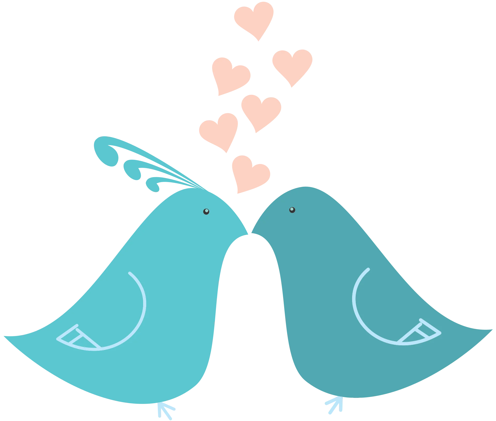 Two Adorable Blue Lovebirds Sharing Tender Moment with Floating Hearts Clipart Illustration