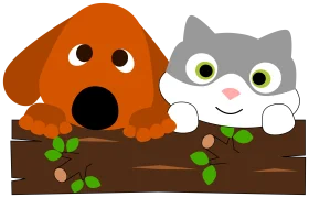 Adorable Cartoon Dog and Cat Friends Sharing a Cozy Wooden Log Clipart Illustration