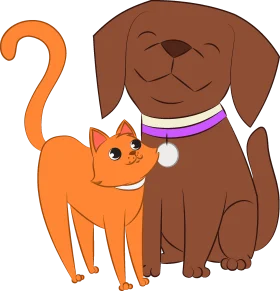 Adorable Cartoon Dog and Cat Friendship Clipart Illustration