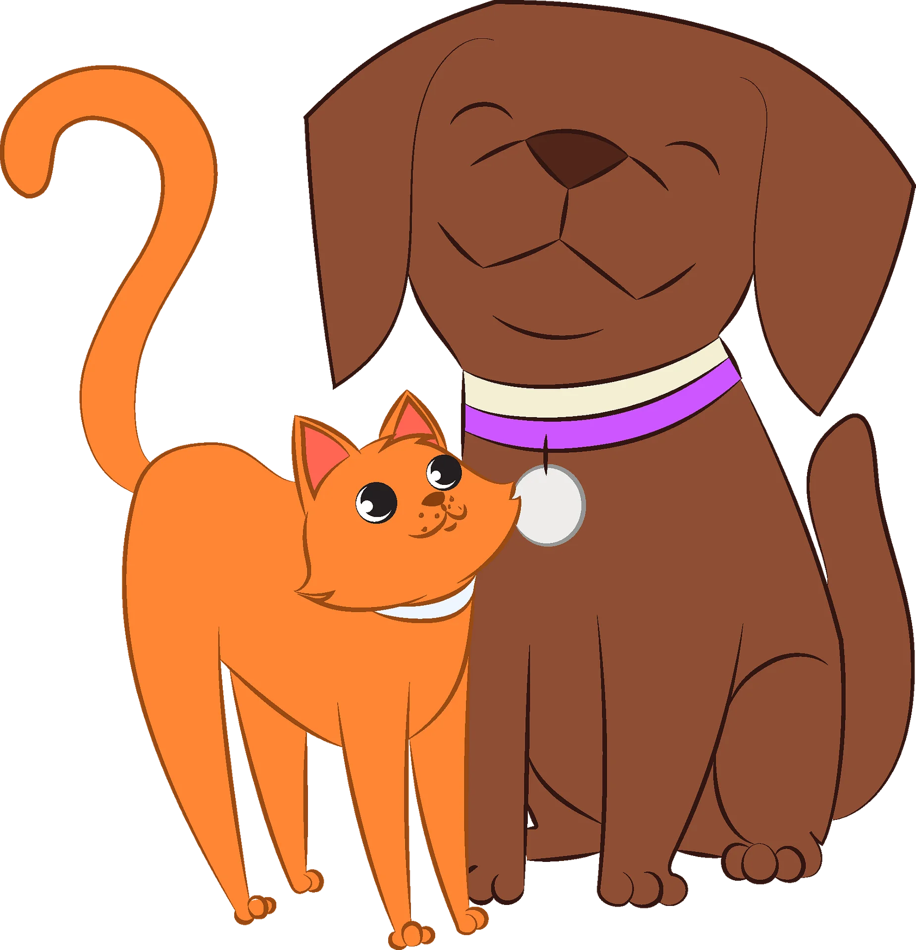 Adorable Cartoon Dog and Cat Friendship Clipart Illustration