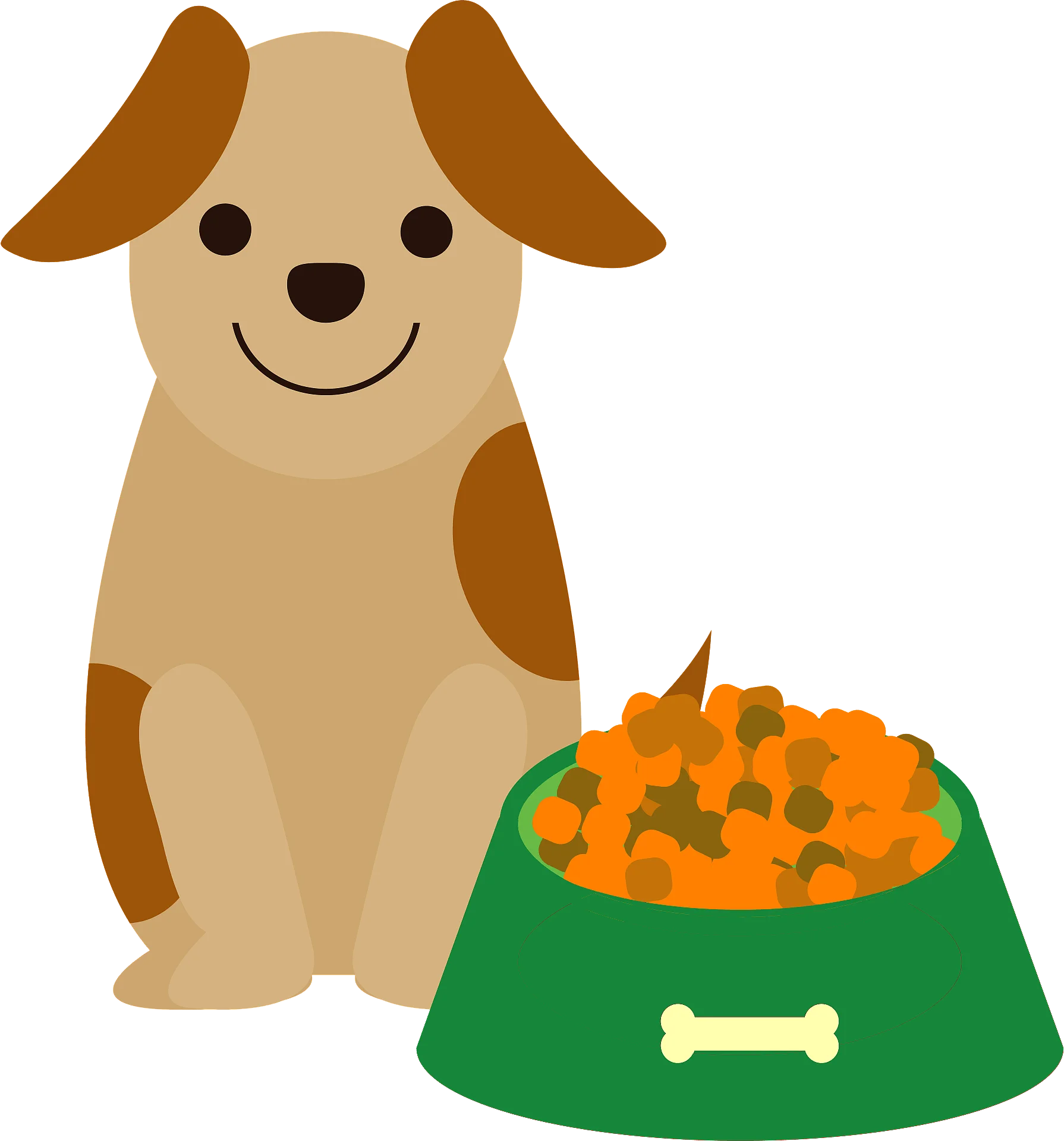 Adorable Cartoon Dog Sitting Next to a Bountiful Green Food Bowl Clipart