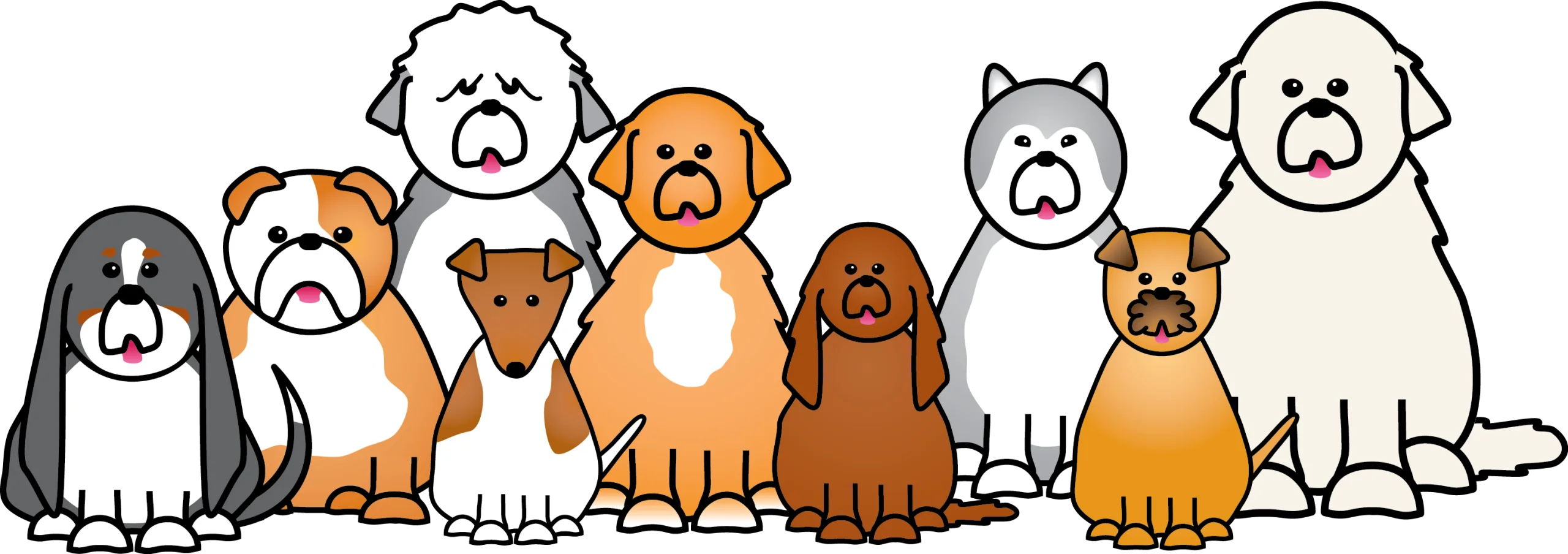 Adorable Cartoon Dogs Clipart: A Diverse Pack of Playful Canine Companions