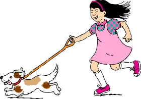 Cheerful Child Walking Playful Puppy Clipart Illustration of Friendship