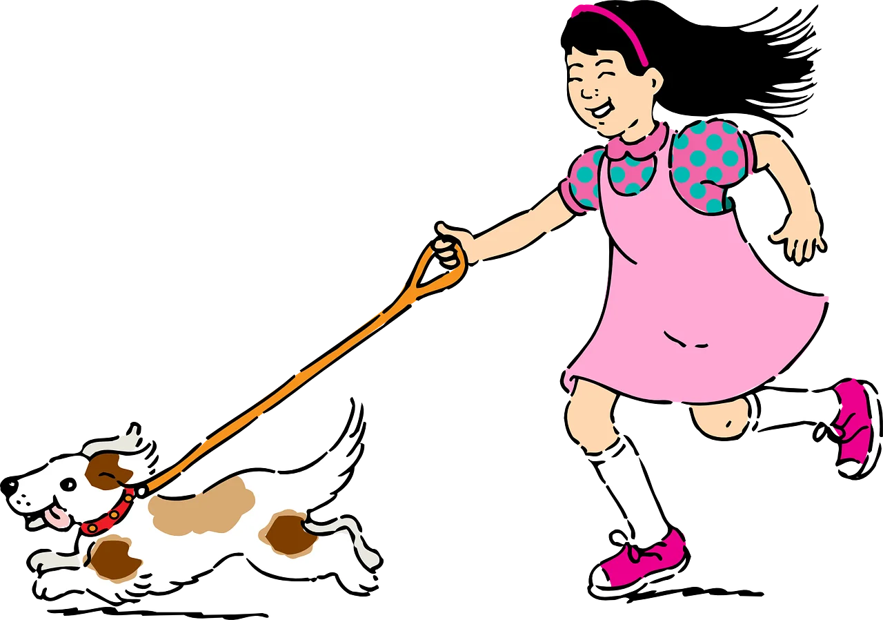 Cheerful Child Walking Playful Puppy Clipart Illustration of Friendship