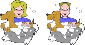 Cheerful Pet Grooming Clipart: Bathing Dogs with Playful Soap Suds