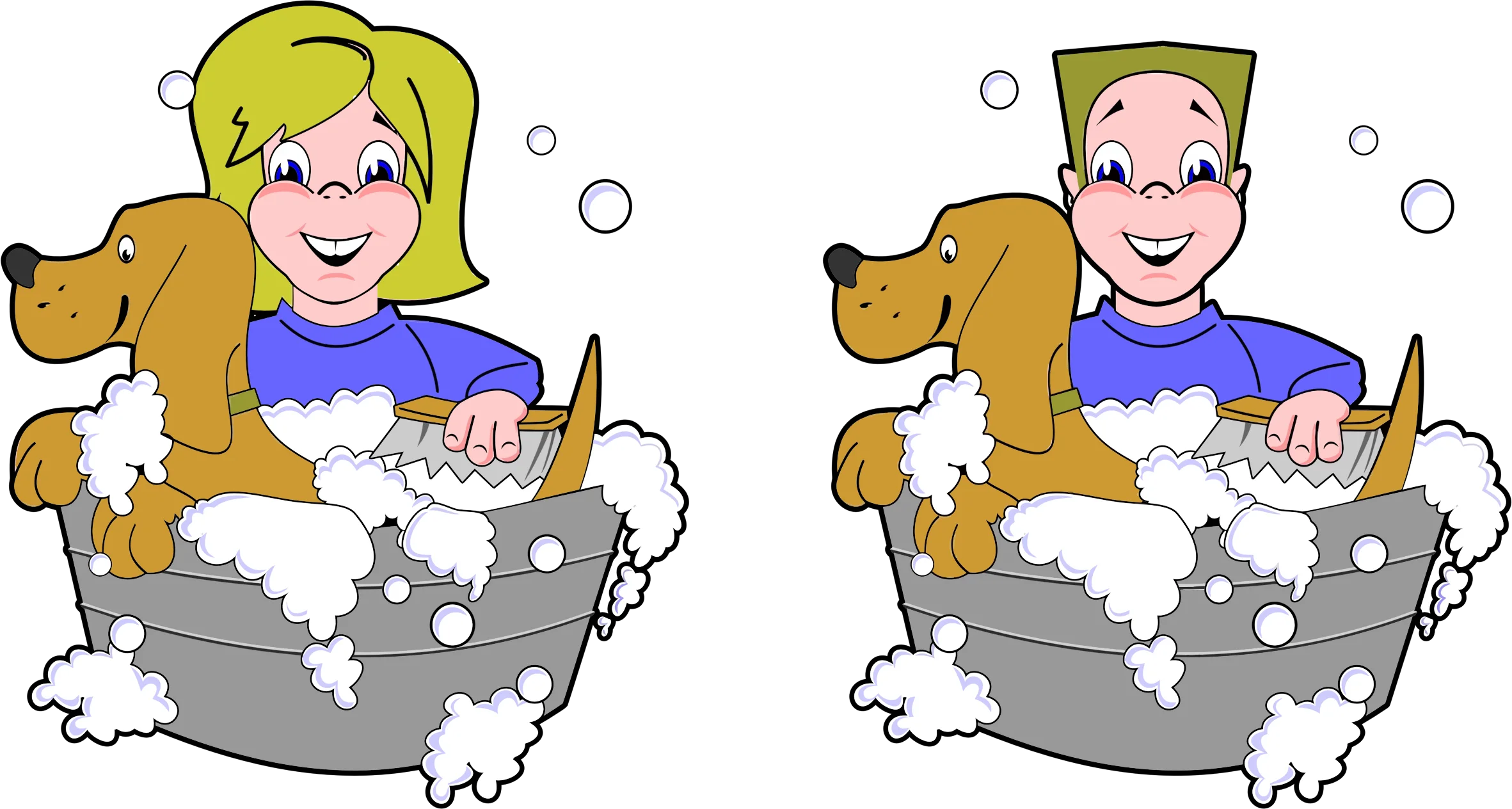 Cheerful Pet Grooming Clipart: Bathing Dogs with Playful Soap Suds