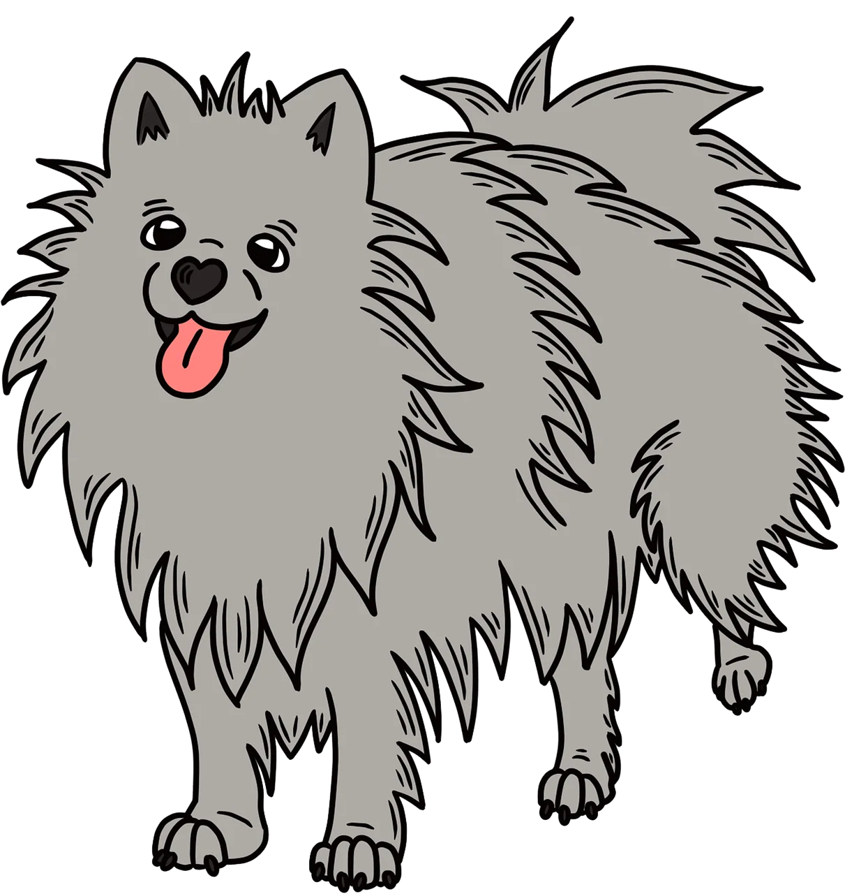 Fluffy Gray Pomeranian Clipart: Adorable Cartoon Canine Companion Design