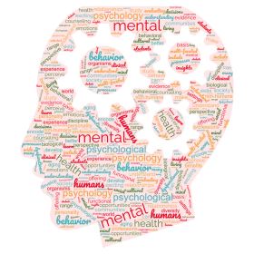 Intricate Psychology-Themed Silhouette Word Cloud Clipart Visualization