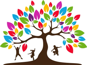 Joyful Family Tree Silhouettes Embracing Life's Colorful Moments Clipart Design