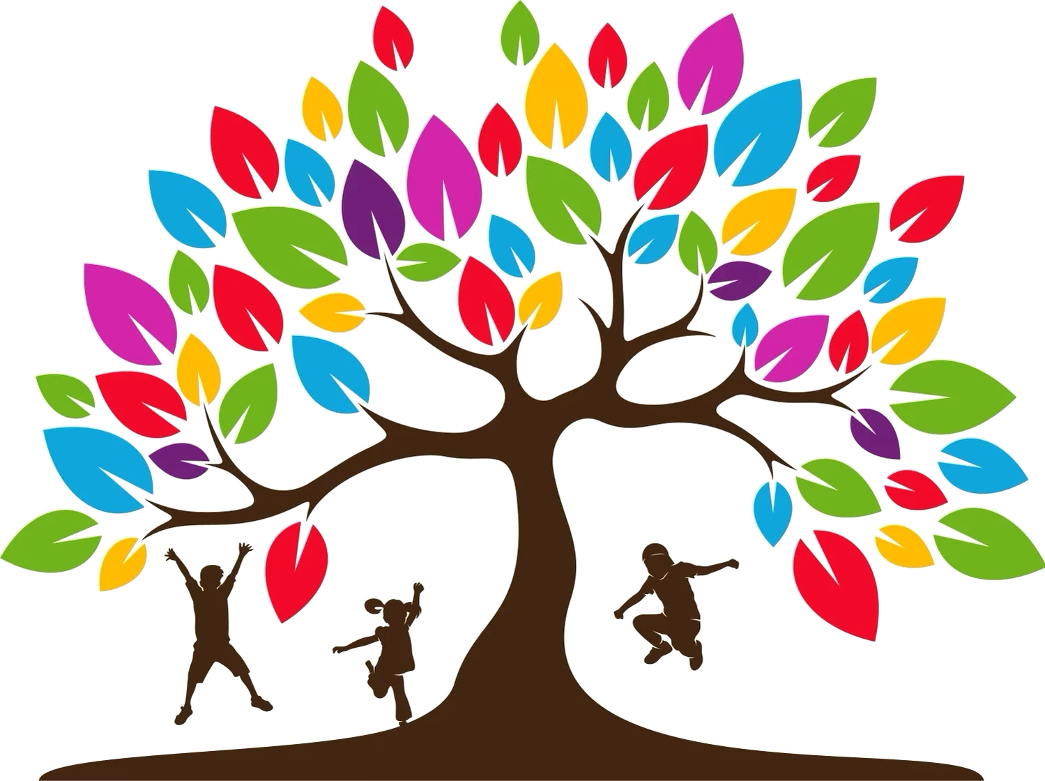 Joyful Family Tree Silhouettes Embracing Life's Colorful Moments Clipart Design