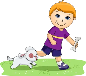 Playful Cartoon Boy with Adorable Bunny Rabbit Friendship Clipart Scene