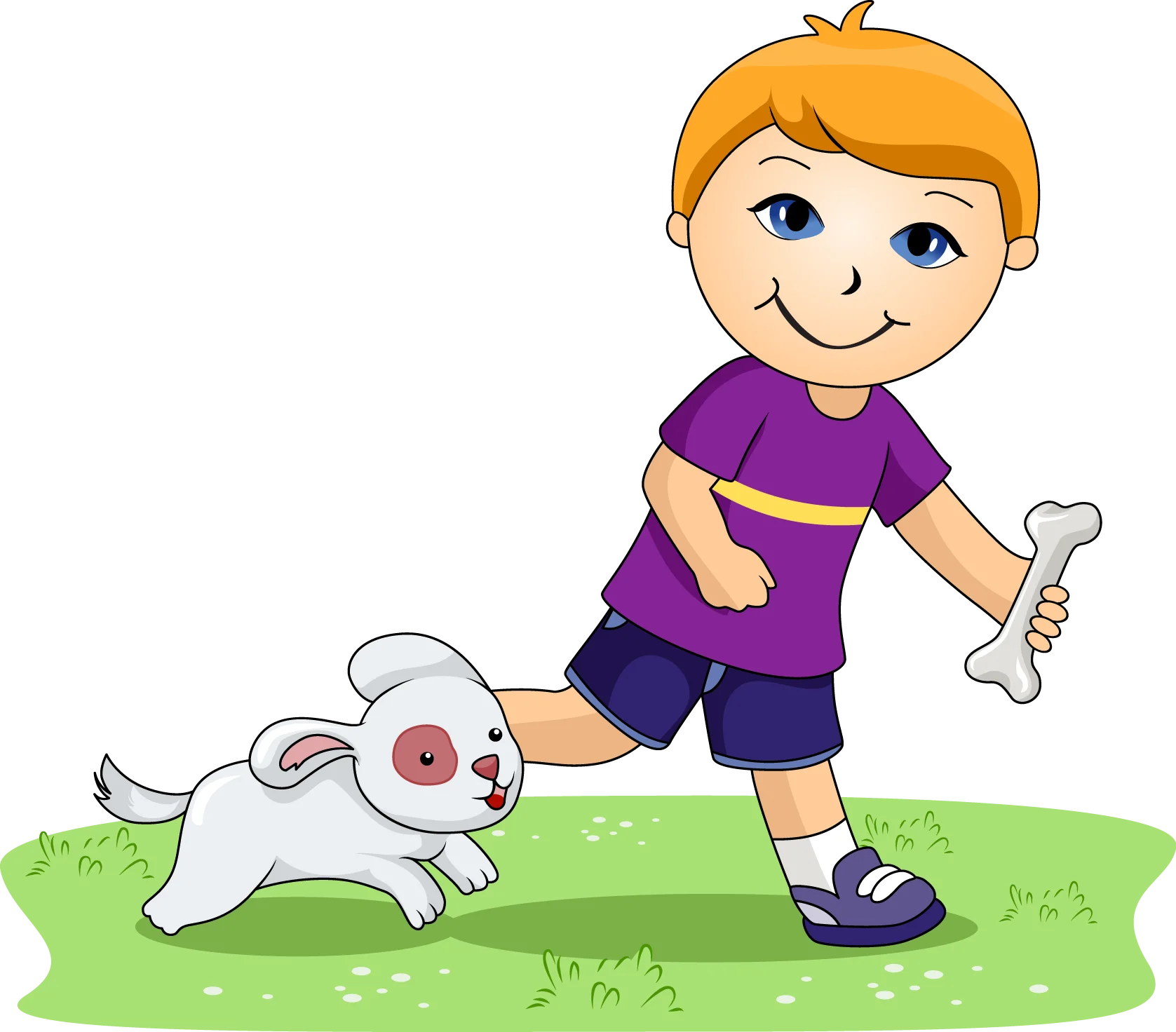 Playful Cartoon Boy with Adorable Bunny Rabbit Friendship Clipart Scene