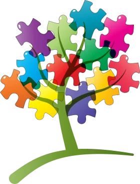 Puzzle Piece Tree: A Colorful Psychological Growth and Connection Clipart Symbol