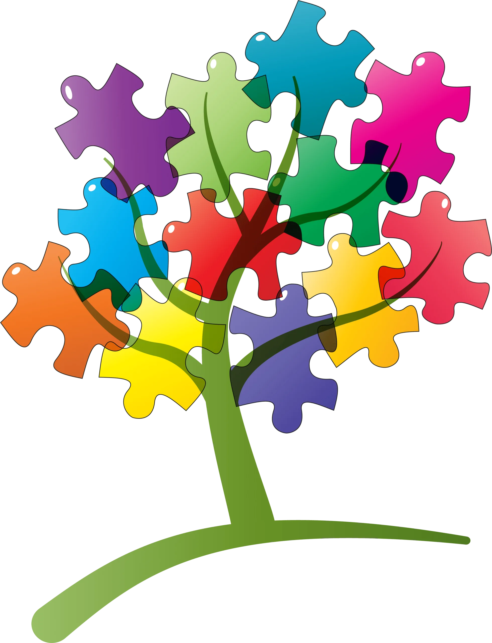 Puzzle Piece Tree: A Colorful Psychological Growth and Connection Clipart Symbol