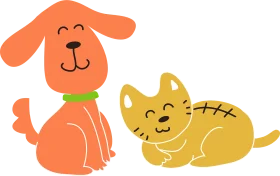 Adorable Orange Dog and Yellow Cat Cartoon Pet Clipart Design
