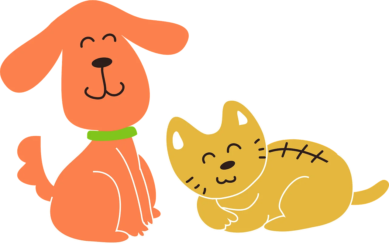 Adorable Orange Dog and Yellow Cat Cartoon Pet Clipart Design