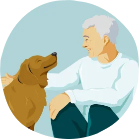 Heartwarming Companionship: Senior and Loyal Dog Clipart Illustration