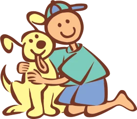Heartwarming Friendship Between a Child and Loyal Cartoon Dog Clipart Illustration
